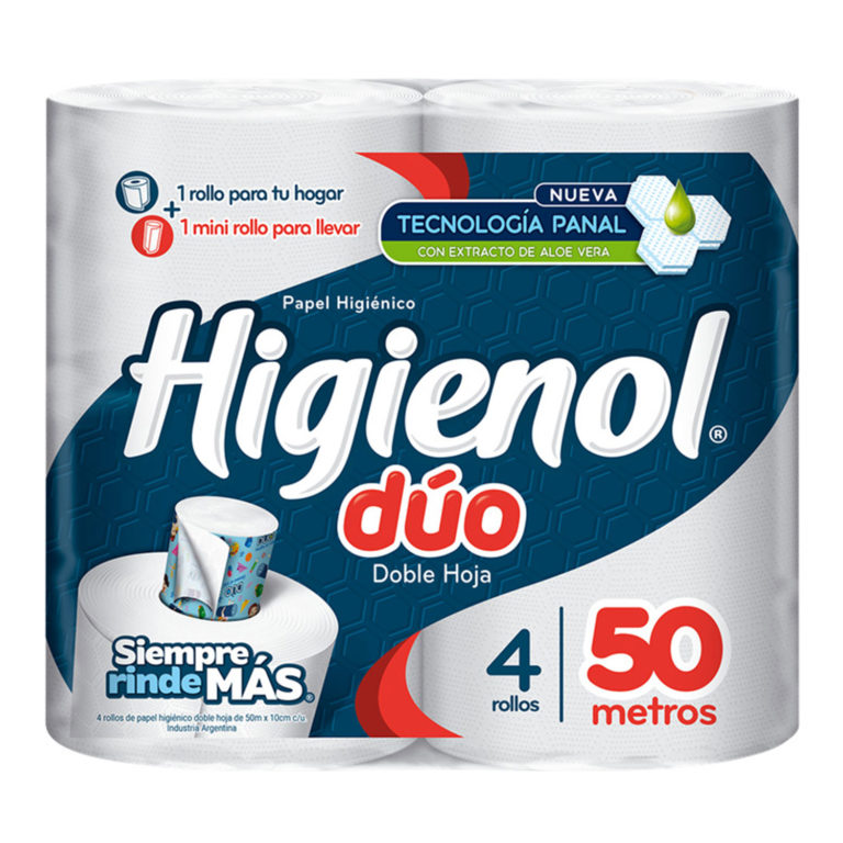 Papel Higiénico Higienol Dúo Doble Hoja 50 Metros X 4 Rollos Leburé